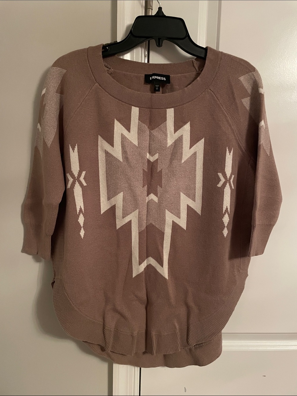 Express Mauve Aztec-Print Crewneck Sweater